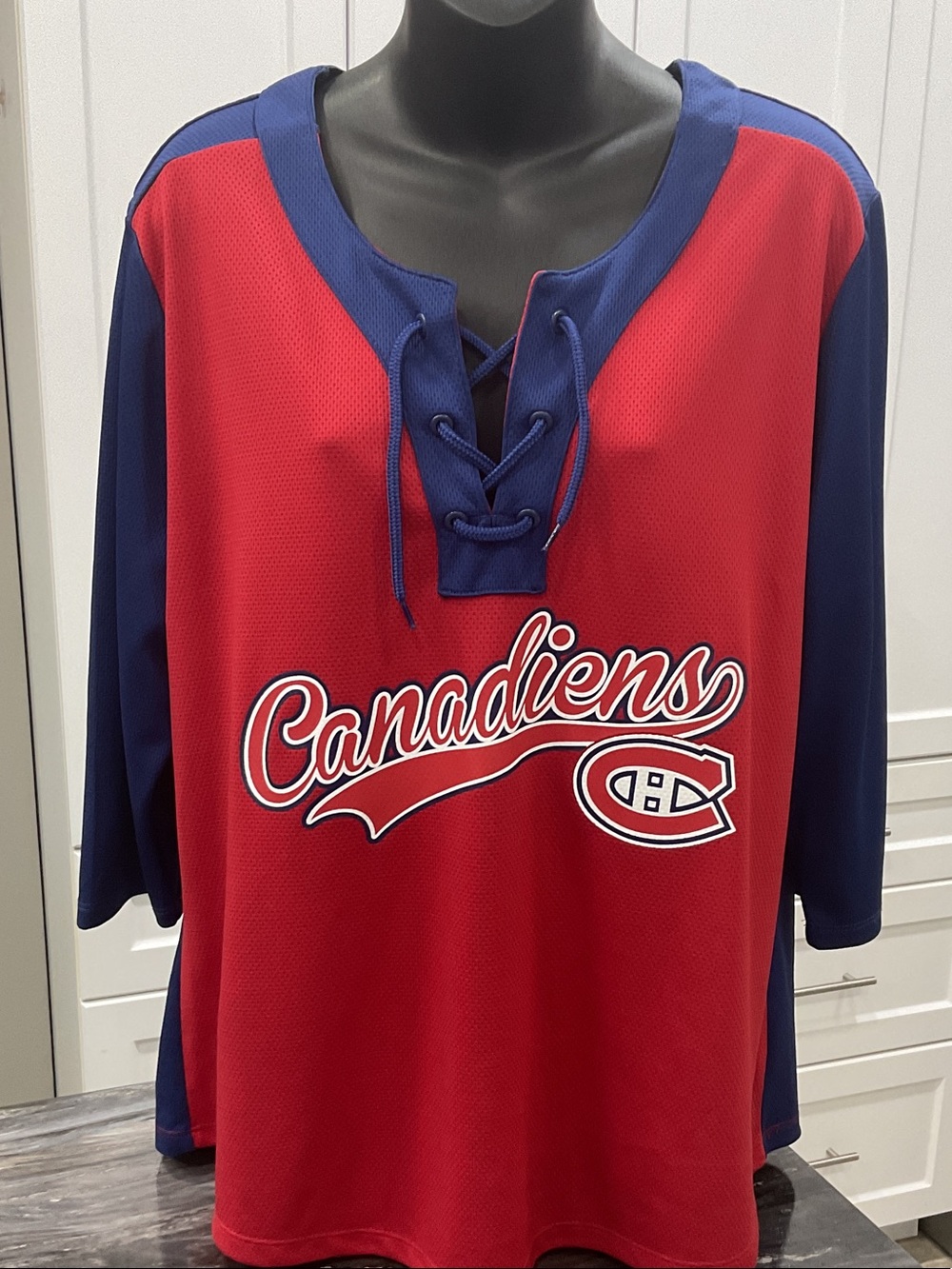 🏒 Montreal Canadiens Lace-Up Pullover Jersey Tee – Red & Blue | Women’s XL